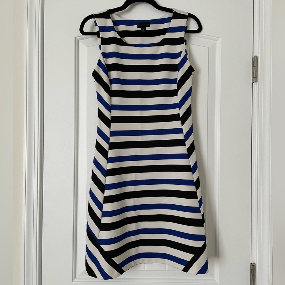 Worthington White Black and Blue Striped Dress